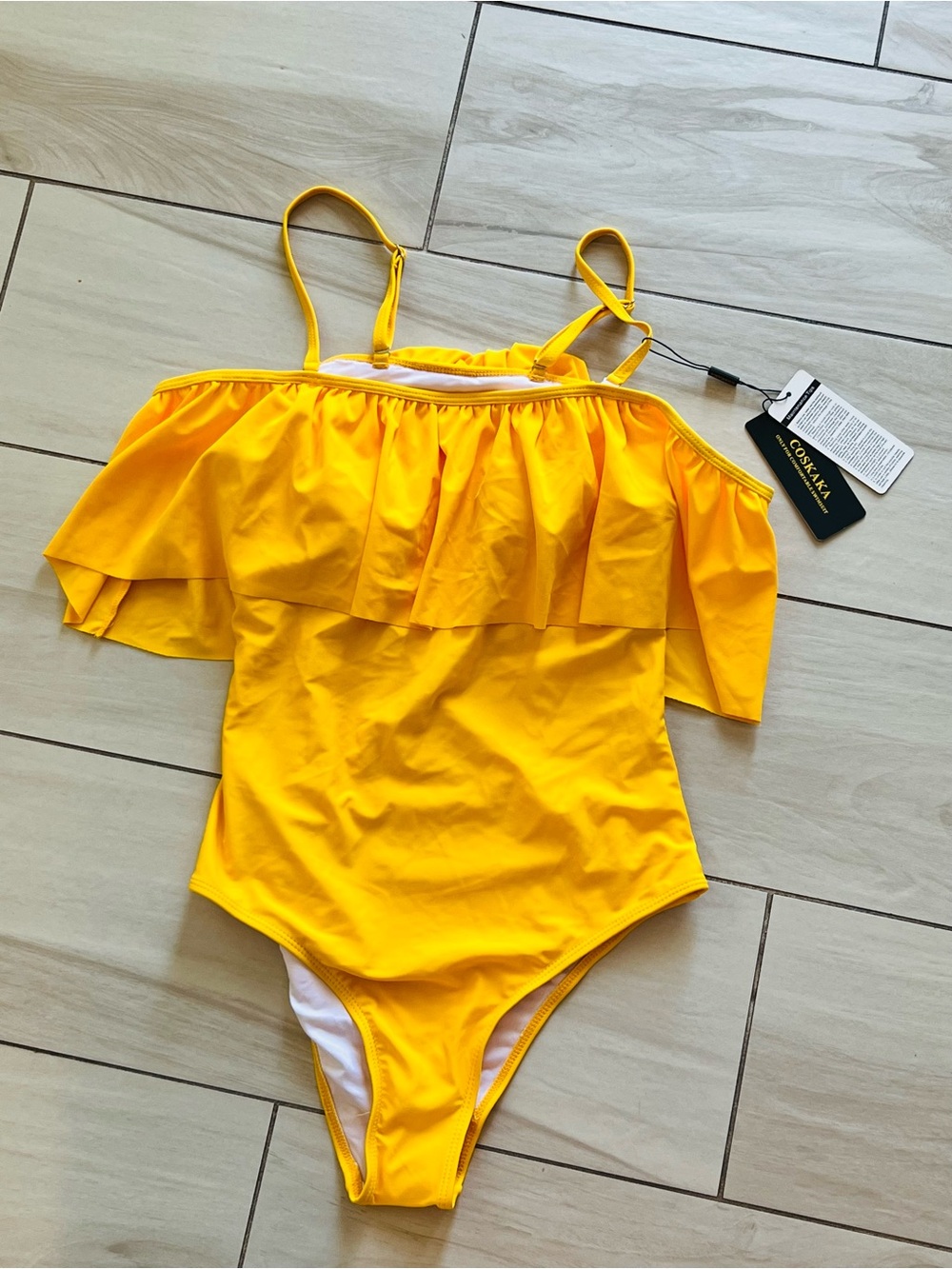 Coskaka One Piece Yellow Swimsuit Women Sz. M